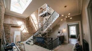 london-stair-scaffold-installation-workers-measuring-stairwell-safety