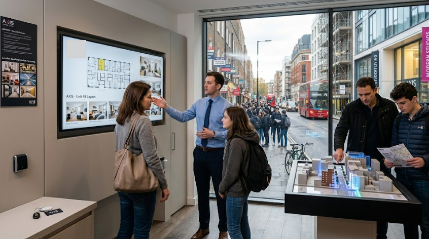parents-and-student-reviewing-luxury-student-apartment-in-London