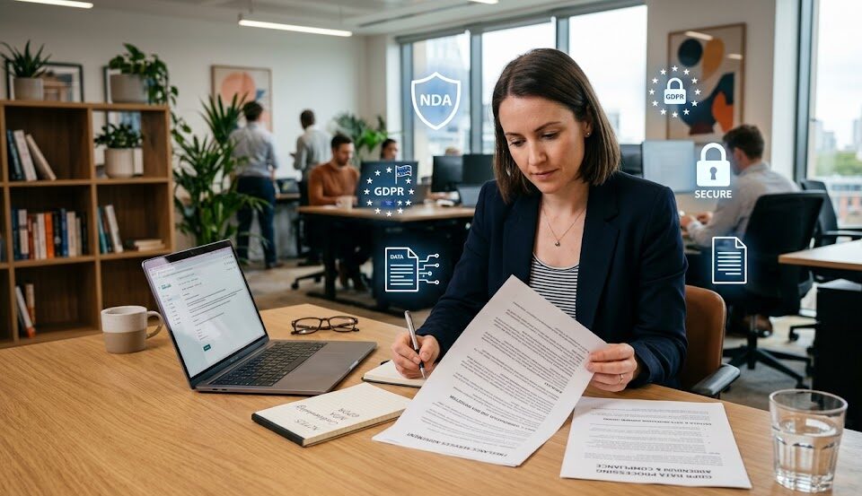 freelancer-reviewing-a-GDPR-compliance-documents