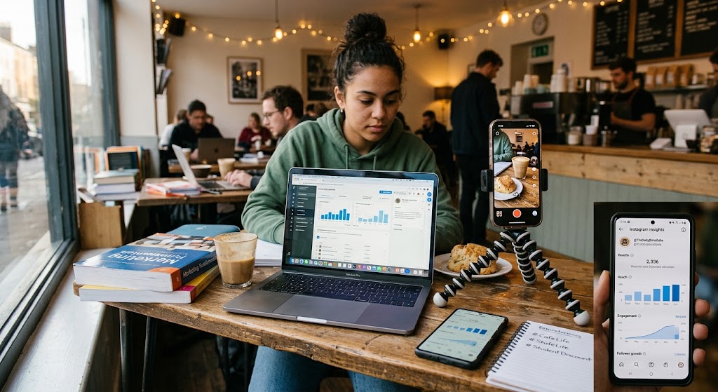 university-student-managing-social-media-marketing-in-cafe